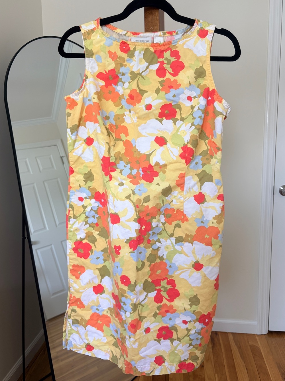 Liz Claiborne Yellow Floral Midi Dress with Coral & White Blooms